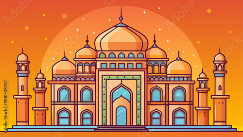 Vibrant taj mahal vector illustration with sunset background