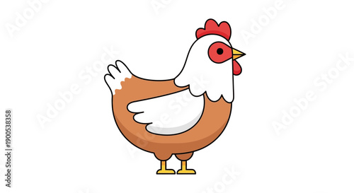 Cartoon chicken illustration with red comb on white background