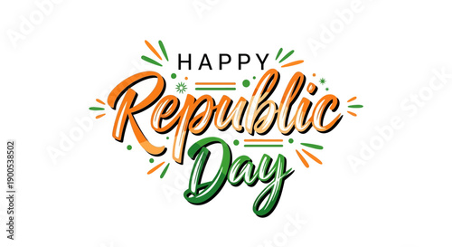 Happy Republic Day Text with Festive Colors and Design Elements