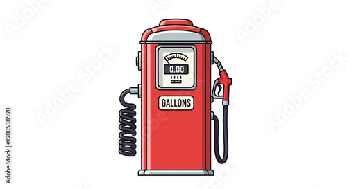 Vintage red gas pump illustration with retro design elements