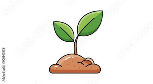 Simple vector illustration of a young plant sprouting from soil