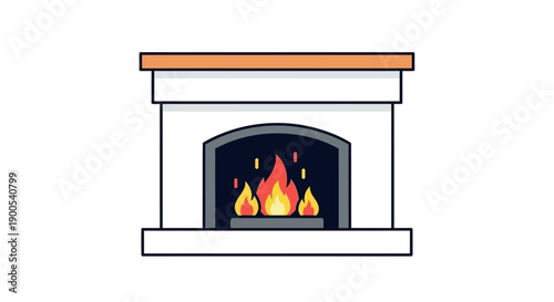 Minimalist vector illustration of a cozy fireplace with burning flames