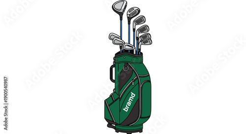 Golf club set in green bag isolated on white background
