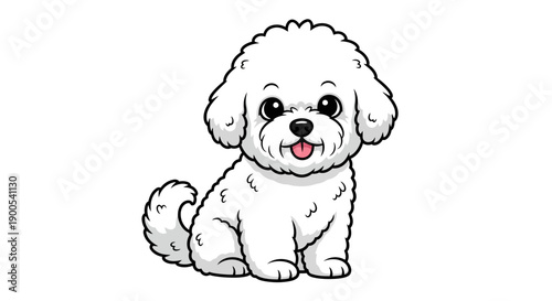 Cute cartoon white fluffy dog sitting on a white background