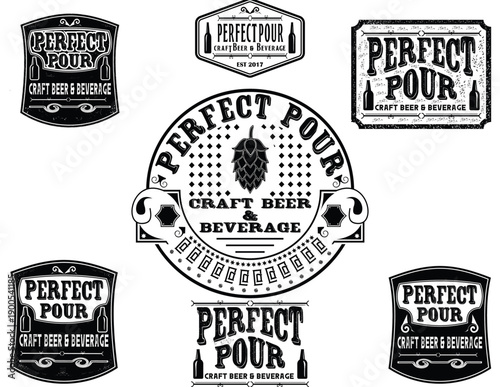 Collection of Craft Beer Logos and Labels Featuring Hops 