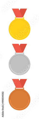 金銀銅のリボン付きのメダルのイラスト - 順位･評価･グレードをイメージした空白のある3色のセット