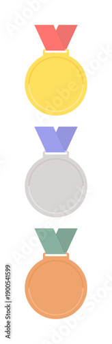 金銀銅のリボン付きのメダルのイラスト - 順位･評価･グレードをイメージした余白のある3色のセット