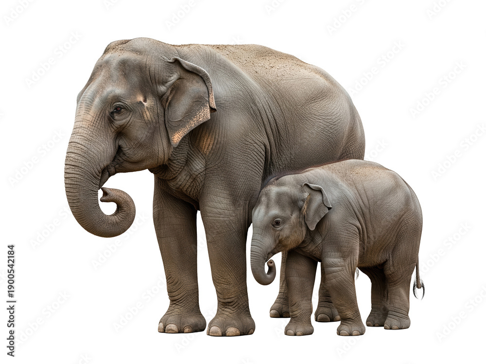 Obraz premium Elephant Mother and Calf on Transparent Background, highlighting their gentle bond.