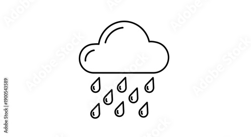 Simple line art cloud with falling raindrops icon