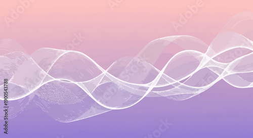 Abstract flowing white waves against a soft gradient background of pink and purple.