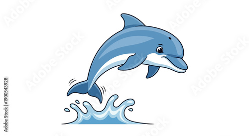 Cute cartoon dolphin jumping out of water with splash