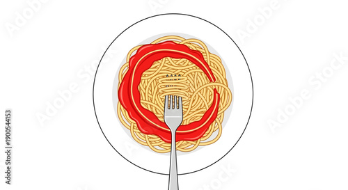 Illustration of Spaghetti with Tomato Sauce on a Plate