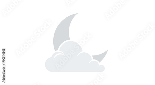 Minimalist illustration of crescent moon and clouds on white background
