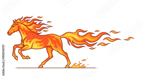 Fiery Horse Illustration with Flames and Dynamic Movement