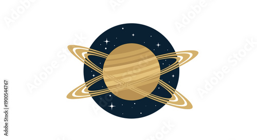 Minimalistic illustration of Saturn with rings and starry background