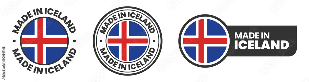 Fototapeta premium Made in iceland labels, stamps, badges with iceland flag template icon set