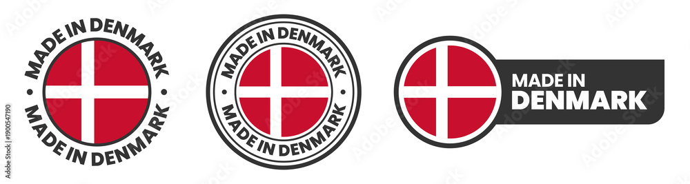 Obraz premium Made in denmark labels, stamps, badges with danish flag template icon set