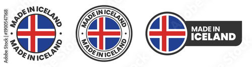 Made in iceland labels, stamps, badges with iceland flag template icon set