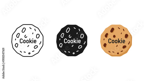 A set of three cookie icons in different colors Vector
