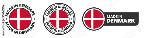 Made in denmark labels, stamps, badges with danish flag template icon set