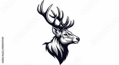 Majestic Stag Head with Antlers, Stylized Illustration for Wildlife and Nature Designs