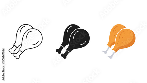 Three illustrations of chicken legs in different colors Vector