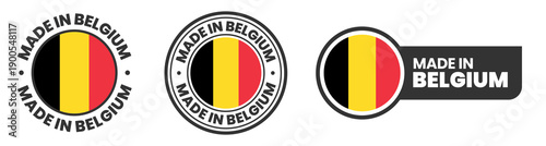 Made in belgium labels, stamps, badges with belgian flag template icon set