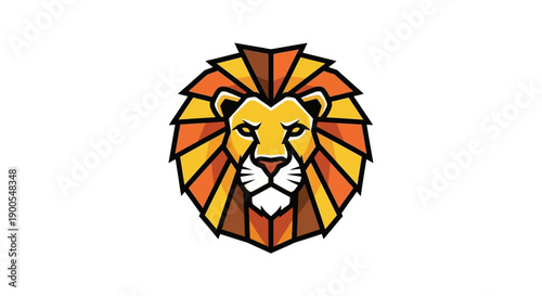 Geometric Lion Head Logo with Bold Colors and Symmetrical Design