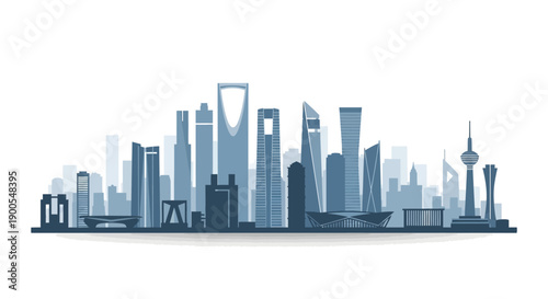 Modern city skyline silhouette with futuristic skyscrapers
