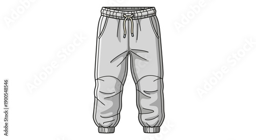 Vector illustration of gray sweatpants with drawstring and elastic cuffs
