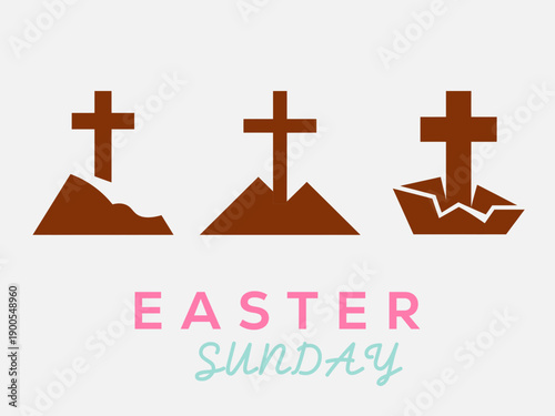  Flat christian cross icons.Palm Sunday, Holy Friday and Holy Saturday template with religious symbols.