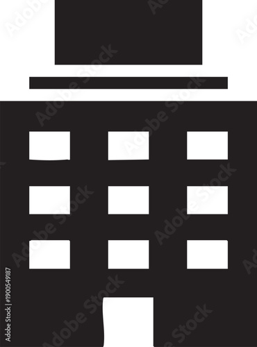 Building icon representing office or apartment block isolated on white background.