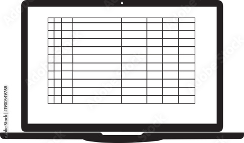Laptop screen with empty spreadsheet table grid template vector illustration isolated background