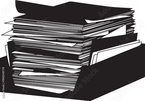 Large stack of papers documents files folder silhouette vector illustration isolated on background