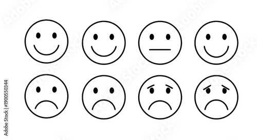 Minimal Outline Emoji Faces Icon Set