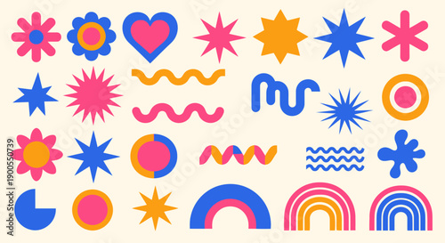 Abstract Geometric Shapes and Symbols in a Vibrant Retro Color Palette