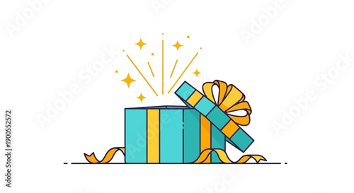 Surprise Gift Box with Ribbon and Shining Stars, Representing Celebration and Joy