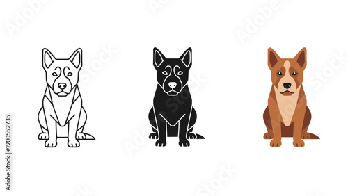 Three illustrations of corgi dogs in different colors Vector