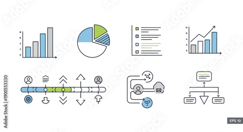 Collection of essential business infographics featuring various charts diagrams process flows timelines and organizational structures for data presentation