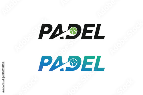 Padel logo, padel typeface text logo, padel racket and ball logo design vector