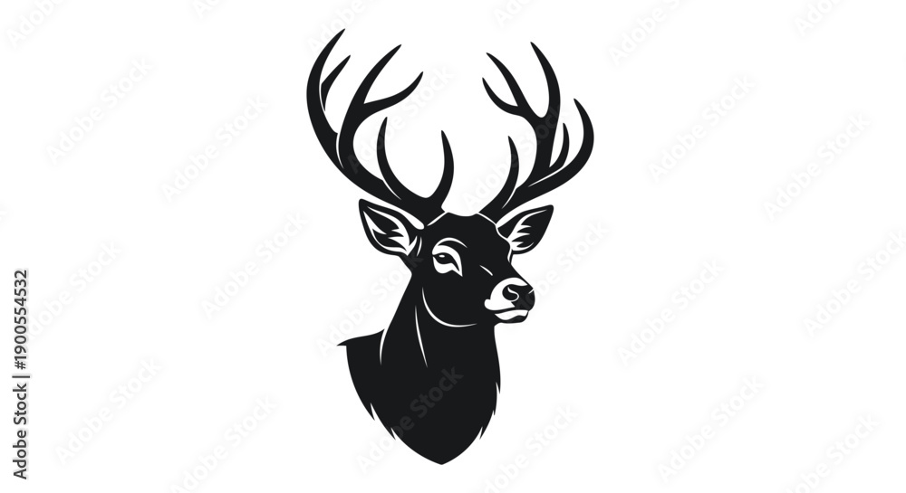 Naklejka premium Majestic Stag Head with Antlers Silhouette, Emblematic Emblem of Nature and Wilderness