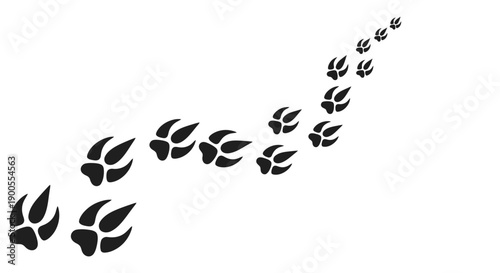 Abstract Paw Prints Trail Following a Curved Path Upwards Against a White Background