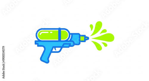 Blue Water Gun Shooting Green Water on White Background