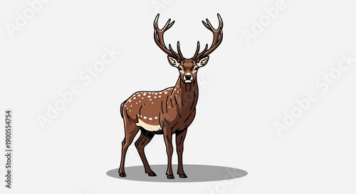 Majestic Stag with Antlers Standing Proudly on a White Background