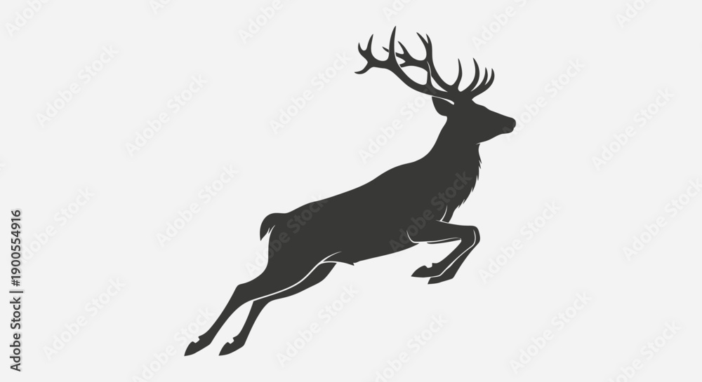 Obraz premium Silhouette of a majestic stag deer leaping with large antlers against a plain background