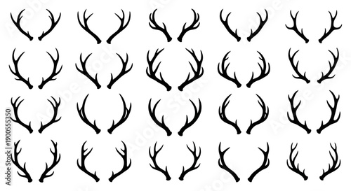 Collection of Deer Antlers Silhouettes, Vector Graphics for Design Elements