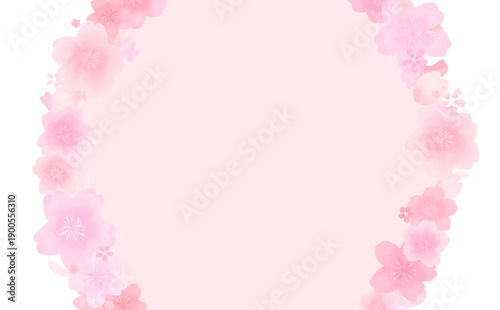 水彩風のかわいい桜の左右円形フレーム_内ピンク背景