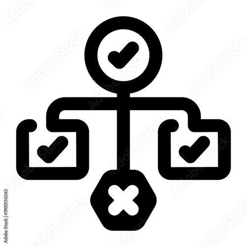 A solid style icon showing a decision tree