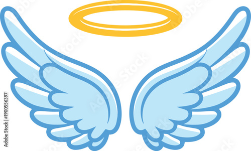 A pair of stylized angelic wings with a halo above, symbolizing purity and divinity