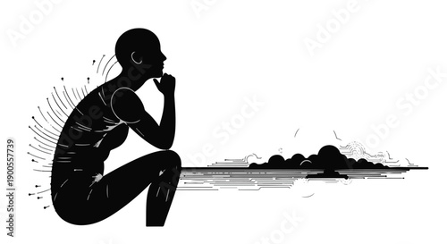 Silhouette of a person in deep thought, contemplating the future.